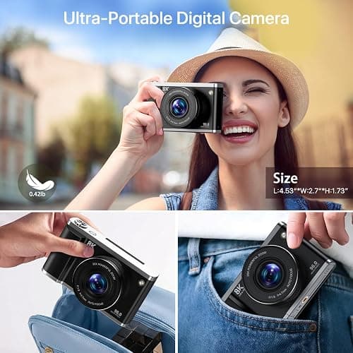 8K Digital Camera for Photography with WiFi 96MP Autofocus Vlogging Camera for YouTube Video 3.5'' 180°Flip Screen 20X Zoom Anti-Shake Compact Point and Shoot Cameras for Beginner Creator with SD Card thumbnail 8