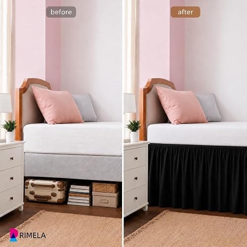 RIMELA Black Platform Dorm Bed Skirt Twin XL 25 Inch Drop, Extra Long Bedskirt with Split Corner for Raised & Lofted Bed, Bedroom Decor for Hide Clutter & Provides Privacy, Soft, Machine Washable thumbnail 5