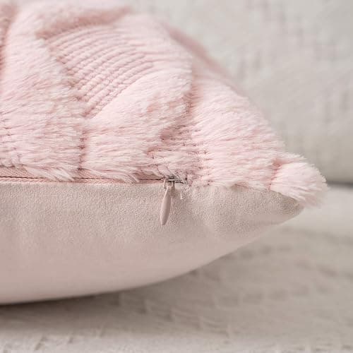MIULEE Light Pink Throw Pillow Covers 18x18 Set of 2 Spring Decorative Farmhouse Couch Throw Pillows Boho Shells Cute Soft Plush Wool Winter Pillowcases for Valentines Day Bedroom Living Room Sofa thumbnail 7