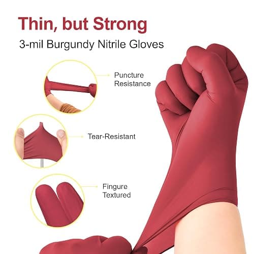 SwiftGrip Disposable Nitrile Exam Gloves, Medium, Box of 50, Burgundy, Latex-Free, Powder-Free, 3mil, Medical Grade, Food Safe, Non Sterile thumbnail 3