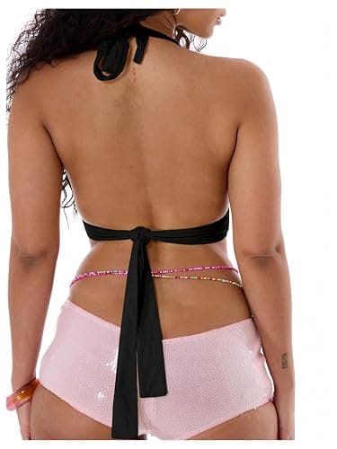 Floerns Women's Y2k Going Out Clubwear Halter Top Tie Backless Draped Cowl Deep V Neck Ring Top Cut Out Party Halter Tops thumbnail 2