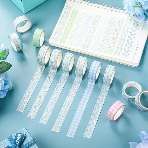 YooNotee 12 Rolls Watercolor Floral Washi Tape Set 15 mm Vintage Flower Decorative Masking Tape for Spring Arts DIY Craft Scrapbook Journal Supplies Gift Wrapping(Pink and Blue,Flowers) thumbnail 4