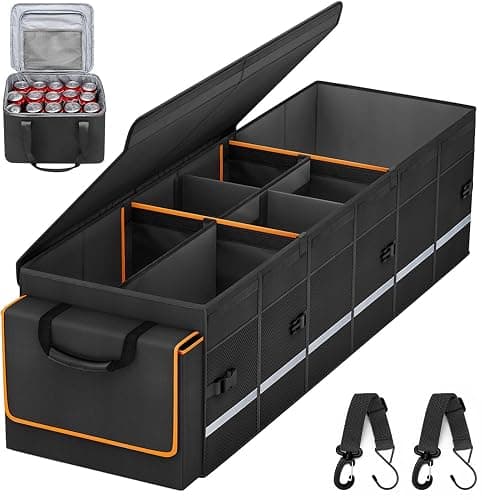 Car Trunk Organizer and Storage with Lid & Removable Leakproof Cooler Bag, Car Accessories 6 Removable Dividers for Custom Space, Collapsible Large Trunk Organizers Interior for SUV Sendan with Cover - Image 1