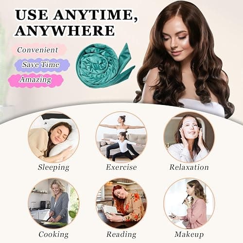 Gwabee No Heat Overnight Curl Headband, 70" Soft Ribbon Wrap for Long Hair, 9 PCS Hair Curling Rods Set - Blue Green thumbnail 6