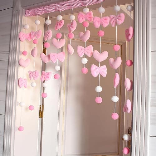Kynthyre Cute Plush Curtain for Door Window Wall 33" W x 36" L Self-Adhesive Pink Bow Heart-Shaped Kawaii Curtain for Living Room and Bedroom Decor thumbnail 3