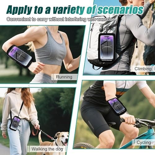 Phone Holder for Running, Running Armband Phone Holder with Carabiner, Phone Armbands for iPhone 17 16 15 14 13 12 11Pro Max & Galaxy S25/S24/S23, Cell Phone Armband Up to 6.8'' Phone (Black) thumbnail 2