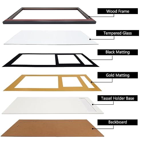 GraduationMall 11x22 Cherry Diploma Frame with Tassel Holder and Picture for 8.5x11 Certificate 5x7 Photo,Tempered Glass,Black over Gold Mat thumbnail 5