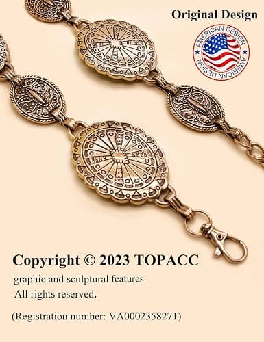 TOPACC Western Metal Concho Belt for Women Cowgirl Chain Belts for Dresses Jeans Country Concert Outfit thumbnail 2
