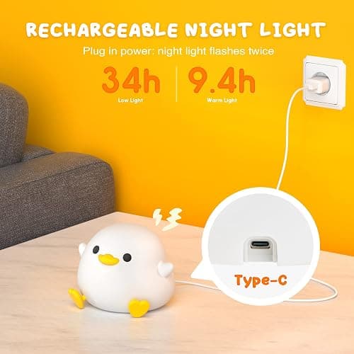 UNEEDE LED Cute Bean Duck Night Light, DoDo Duck Silicone Nursery Night Light Rechargeable Table Lamp Bedside Lamp with Touch Sensor for Bedrooms, Living Room thumbnail 4