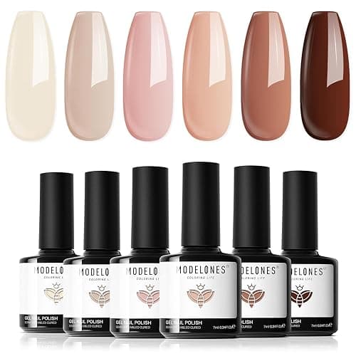 Modelones Gel Nail Polish 6 Colors Nude Pink Gel Polish Skin Tones Neutral Milky White Pink Brown Soak Off Gel Nail Kit Manicure DIY Nail Art Salon Home Gift - Image 1