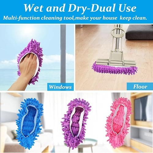 3 Pairs Shoes Cover Duster, Reusable Mop Slippers, Microfiber Dust Mops, Multi Purpose Floor Cleaning Shoes, Feather Duster for Bathroom, Office, Kitchen, House Polishing Cleaning thumbnail 4