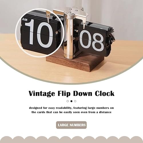 VBESTLIFE Retro Digital Flip Down Clock, Battery Powered Internal Gear Operated Clock, Classic Mechanical, Black Walnut Base, for Home & Office Decor(Black) thumbnail 6