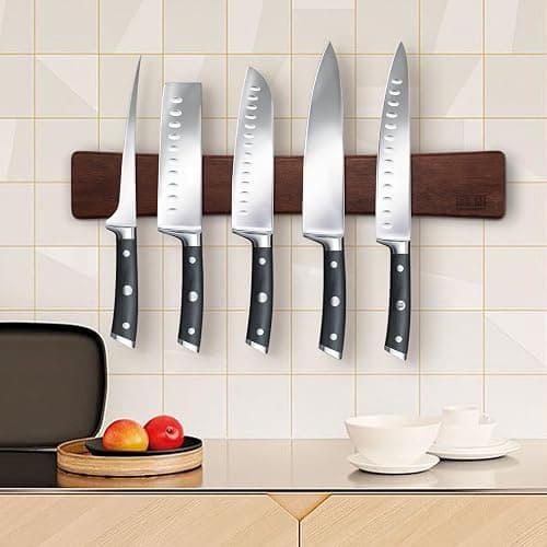 HOSHANHO Magnetic Knife Strips, Magnetic Knife Holder for Wall 16 Inch, Acacia Wood Knife Magnetic Strip Use as Knife Bar, Knife Holder for Kitchen Utensil Organizer thumbnail 2