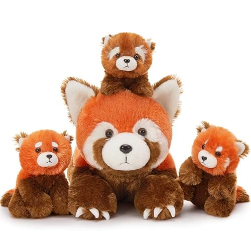 MorisMos Red Panda Stuffed Animal, Stuffed Mommy Red Panda Plush Toy with 3 Baby Pandas, Realistic Plushie Toy Gift for Kids Girls Boys 17.7 Inches thumbnail 7
