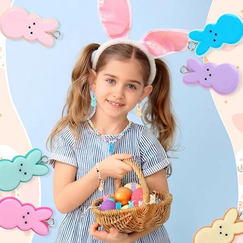 Augshy 64 Pcs Easter Bunnies Charms Resin Rabbit Beads Rabbits Ornament Pendant for Easter DIY Craft Bracelet Necklace Jewelry Making thumbnail 6