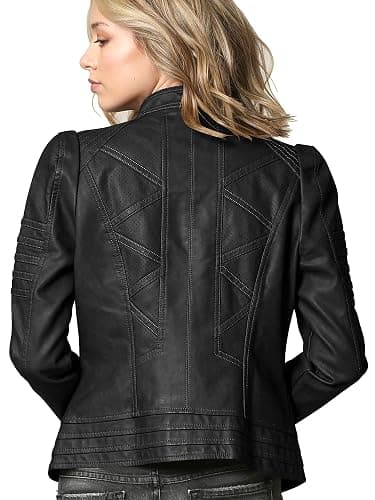Lock and Love Slim Fit Stylish Vegan Leather Moto Jacket for Women - PU Biker Motorcycle Coat thumbnail 2