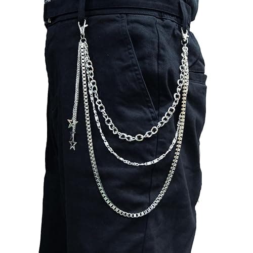 Pejnl Pants Chain Metal Star 3 Layer Punk Goth Hip Hop Wallet Chain – Pants Accessories for Women & Men thumbnail 4