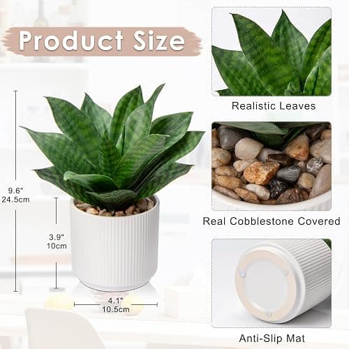 Artificial Agave Succulent Plants Faux Snake Plant Fake Succulent Agave Plant Potted in White Pot Succulent Aloe Plant for Desk Modern Office Living Room Table Shelf Home Indoor Outdoor Decor thumbnail 3
