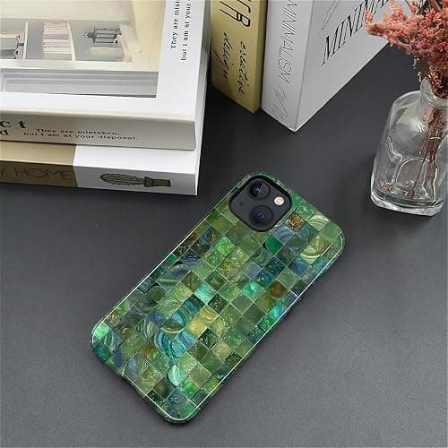 Kapadiy Case for iPhone 15 Case,Green Toned Glass Mosaic Patten Design - Hybrid Dual Protection Silicone + Hard PC Shockproof Full Body Cover Slim Anti-Scratch Protective Case for Men Women thumbnail 5