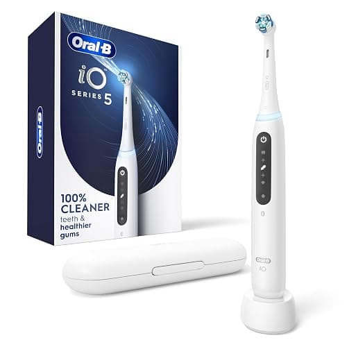 Oral-B Rechargeable Electric Toothbrush, iO5 Customizable Clean, 5 Cleaning Modes, Visual Pressure Sensor to Protect Gums, Travel Case, White - Image 1