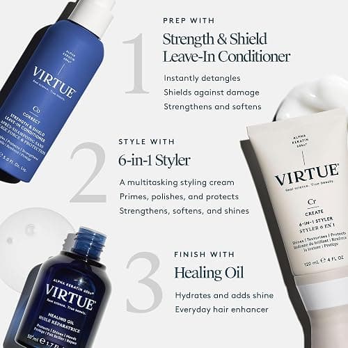 VIRTUE Correct Strength & Shield Leave-In Conditioner Spray, 5 Fl Oz | Detangler, 450F heat protection, UV defense, all hair types, repairs with Alpha Keratin 60KU, coconut fragrance thumbnail 4