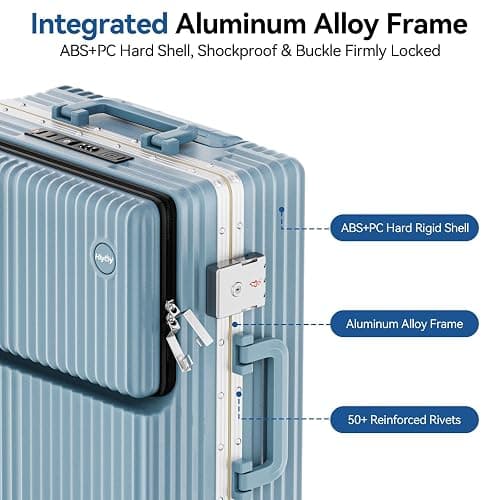 Carry On Luggage Front Pocket,Aluminum Frame Hardside Suitcase,GrayBlue | Zipperless Suitcase,22x14x9 Airline Approved,Cup and Phone Holder,USB Charger,Spinner Wheels,TSA Lock,Business Weekend Trips thumbnail 6