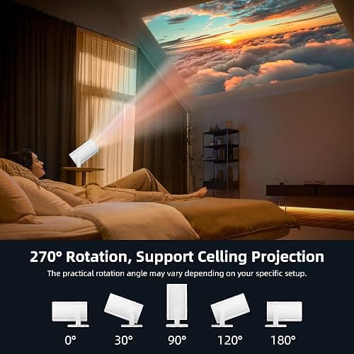 Mini Projector, Portable Projector 4K Support, Full HD 1080P Outdoor Projector, 270° Rotation Movie Projector, Compatible with Smartphone, TV Stick, Laptop, PS4, HDMI, USB (No WiFi or Bluetooth) thumbnail 5