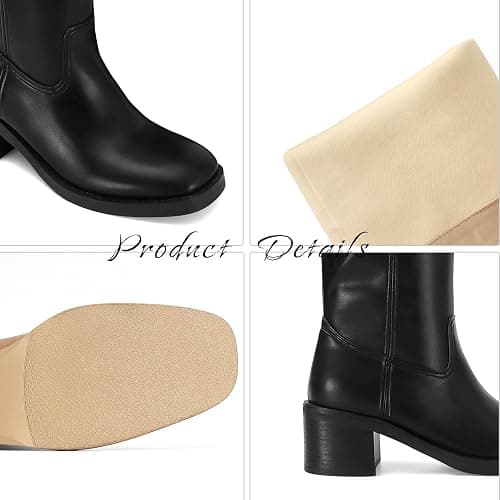 DOEYG Women's Banana Knee High Boots Square Toe Chunky Block Heel Tall Boots Wide Calf Fashion Comfortable Casual Pull on Long Boots thumbnail 3