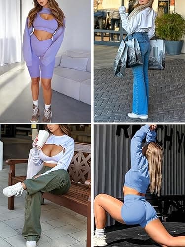 Yousify Womens Cropped Sweatshirt Shrugs Long Sleeve Workout Gym Cover Ups Bolero Shrug Y2k Super Crop Tops - White - Medium thumbnail 6