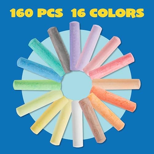 JOYIN 160 PCS Sidewalk Chalks Set-16 Colors Non-Toxic Washable Jumbo Chalk for Outdoor Art Play, Painting on Chalkboard, Blackboard and Playground thumbnail 4