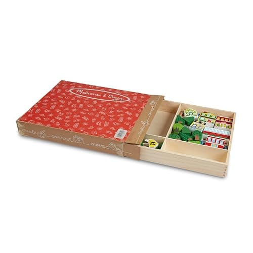 Melissa & Doug Wooden Town Play Set with Storage Tray (32 pcs) Pretend Play Wooden Town Set for Kids with Storage thumbnail 6