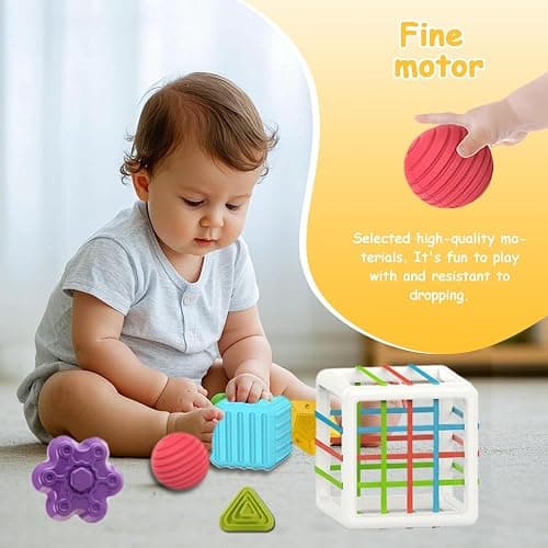 MINGKIDS Montessori Toys for 1 Year Old, 6 Pc Multi Sensory Shape, Toddler Developmental Learning Birthday Gifts, Baby Toys 12 Month - Cube thumbnail 3