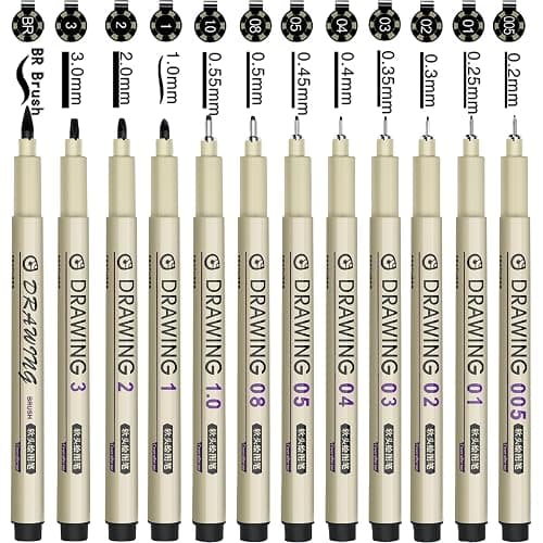 Muchcute Micro Fineliner Art Drawing Pens:12 Black Fine Liner Waterproof Ink Set Artist Supplies Line Professional Technical Marker Watercolour Sketching Manga Anime Gifts Sketch Zentangle Adult Stuff thumbnail 2