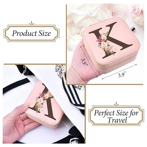 Christmas Gifts for Mom from Daughter Son, Personalized Birthday Giftware for Women, Mother Day Mom Gifts Small Travel Jewelry Box Travel Jewelry Organizer with Mirror, Initial K thumbnail 3