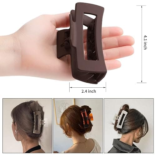 Sisiaipu 4 Inch Big Hair Claw Clips 6 Pcs Large Claw for Thick Hair Square Hair Clips for Women Rectangle Hair Clips Nonslip Acrylic Banana Jaw Clips Hair Accessories for Girls (Amber) thumbnail 3