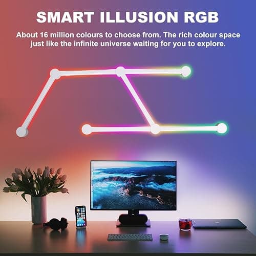 KOBAIBAN Smart Wall Light Lines, WiFi RGB LED Light Bars, 16M+ Color Dimmable Music Sync DIY Home Decor Light Bars for Gaming Party Streaming Lovers, Work with Alexa & Google Assistant (6 Lines,White) thumbnail 8