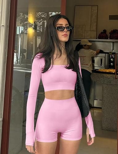Niipty Two Piece Workout Set for Women Long Sleeve Top Matching High Waist Scrunch Butt Shorts Gym Sets Yoga Outfits thumbnail 3