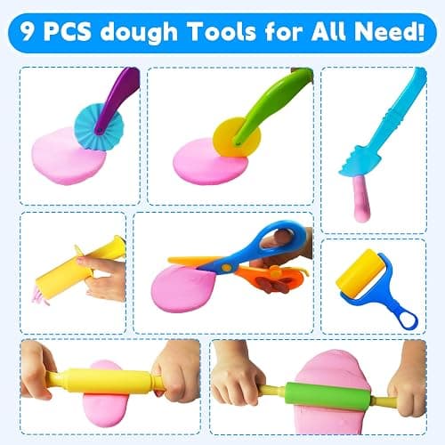 28Pcs Dough and Clay Play Tools Kit for Kids, Modeling Clay Accessories with Animal Cutters, Rolling Pins, Safety Scissors, Dough Extruder & Rollers thumbnail 3