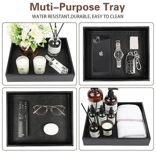 Leather Valet Organizer for Men – Black Catchall for Wallet, Keys, EDC, Jewelry, and Perfume – Nightstand, Dresser, and Bathroom Vanity Storage thumbnail 7
