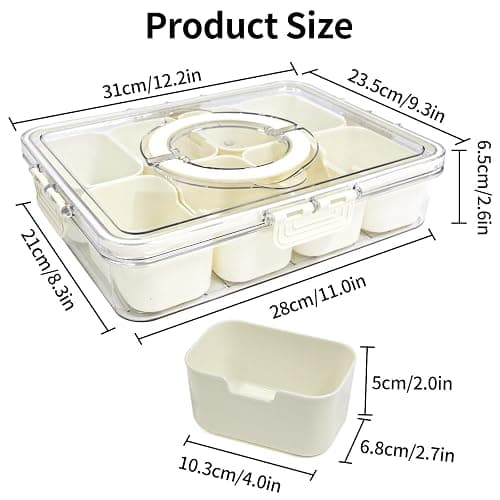 Yuroochii Snackle Box Container, Portable Snack Box 8 Compartment Divided Serving Tray with Lid & Handle, Clear Snack Charcuterie Platter for Travel Candy Party Fruit Salad (White) thumbnail 3