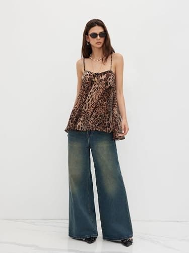CIDER Leopard Print Dress Chiffon Bowknot Sleeveless Oversized High Waist Square Neck Night Dress thumbnail 5