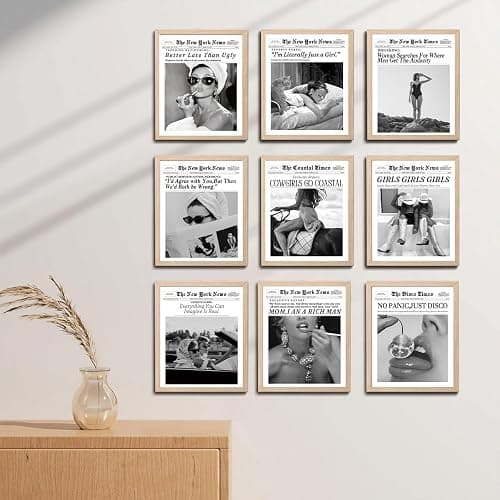 Bwodke OAK Wood Framed Wall Art Audrey Hepburn Newspaper Canvas Art Vintage Headline Pictures Wall Decor Better Late Than Ugly Prints Trendy Artwork for Girly Dorm Bedroom Bathroom 8"x10" thumbnail 3
