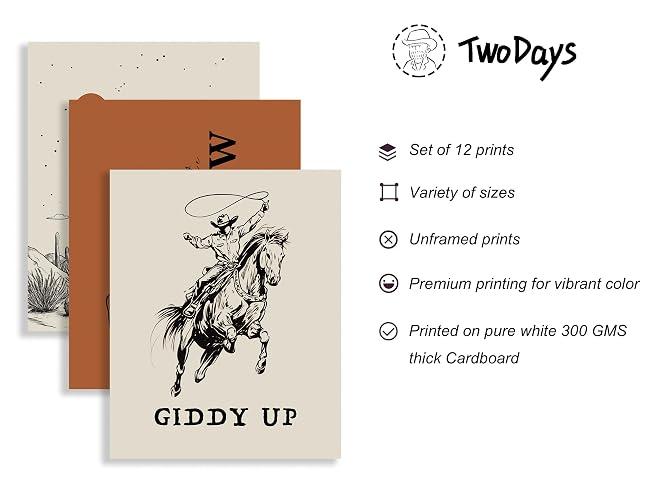 TwoDays Western Wall Decor, Retro Southwest Wall Art, Wild West Cowboy Rodeo Posters, Vintage Country Howdy Prints for Home Living Room Bedroom (Multi Sizes, 8" X 10" Largest, Set of 12, UNFRAMED) - Retro Western - Unframed - 10L" x 8W" thumbnail 3
