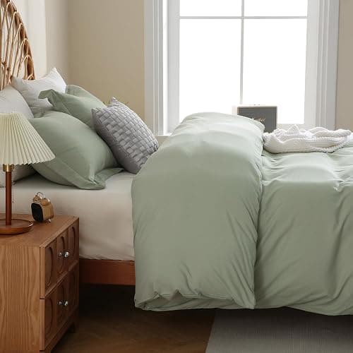 JSD Sage Green Duvet Cover Set Queen Size, 3 Piece Duvet Cover with Pillow Shams, Soft Brushed Microfiber Zipper Closure, Comforter Not Included thumbnail 7
