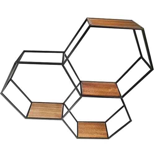 Admired by Nature 3 Tier Floating Shelves Wall Mount Shelf, Farmhouse Shelf for Wall Decor, Display Shelf, Hexagon, Honeycomb Rustic Wood Wall Mounted Organizer for Home Decor, 1 Unit thumbnail 4