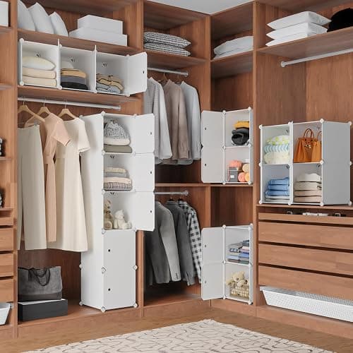 MAGINELS 5 Cube Storage Cabinet, Narrow Clothes Storage with Doors,Tall Plastic Standing Organizer Shelves for Small Spaces,Use to Closet,Bedroom,Livingroom,White(11.8x11.8inch) thumbnail 9