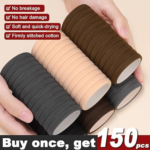 IKOCO 150PCS Hair Ties No Damage for Women, Ouchless Cotton Hair Ties for Thick Hair, Multicolor - Grey thumbnail 2