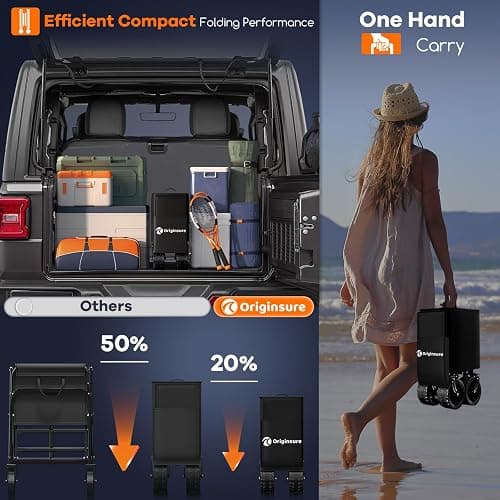 48" L Collapsible Wagon Cart Foldable, 560lbs Weight Capacity 300L Heavy Duty Folding Beach Wagons with Big All-Terrain Wheels, Utility Carts for Groceries, Shopping, Camping, Sports - Black thumbnail 7