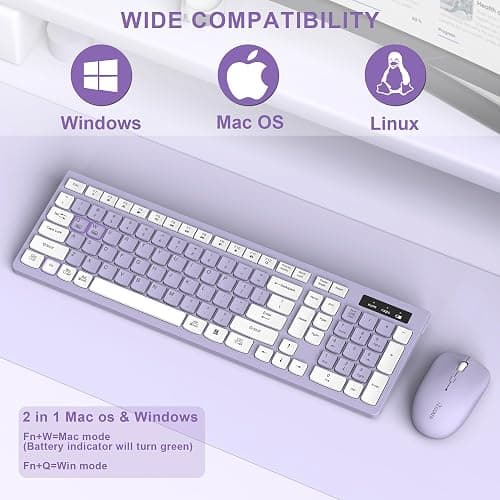 Wireless Keyboard and Mouse Combo, Full-Sized Wireless Keyboard and Adjustable DPI Mouse, 2.4GHz USB Receiver, Silent Keyboard and Mouse for PC, Windows, MAC, Desktop, Laptop(Purple) thumbnail 8