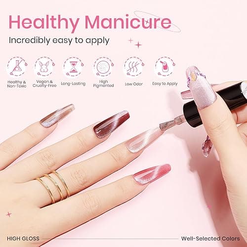 SUPWEE Crystal Cat Eye Gel Nail Polish 12 Colors with Magnetic Stick, Cat Eye Magnetic Nail Polish, Gel Polish, Salon DIY Home Gift for Women thumbnail 5